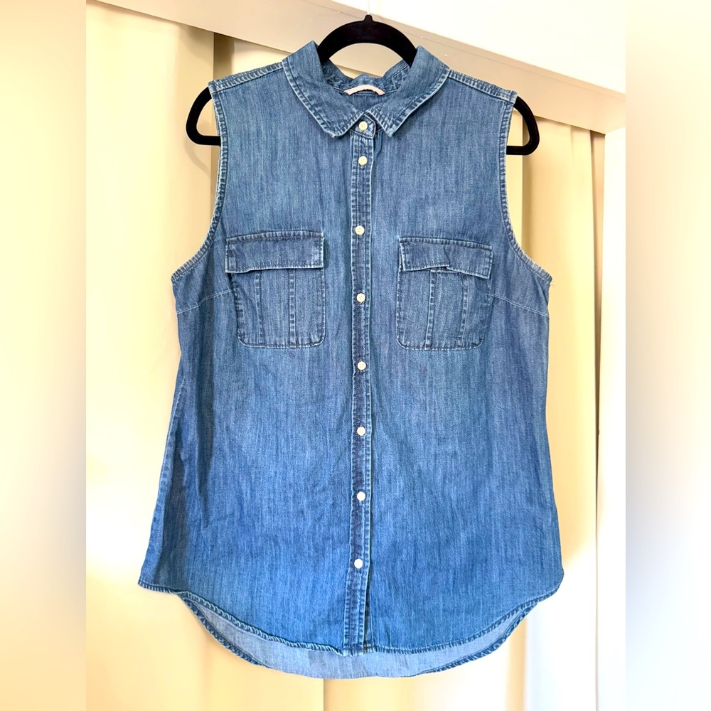 Merona Denim Sleeveless Collared Button-up Shirt XL